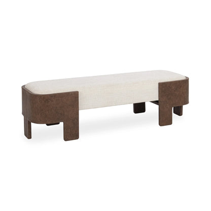 Janis 60" Top Grain Leather + Upholstered Bench - Oat Cream