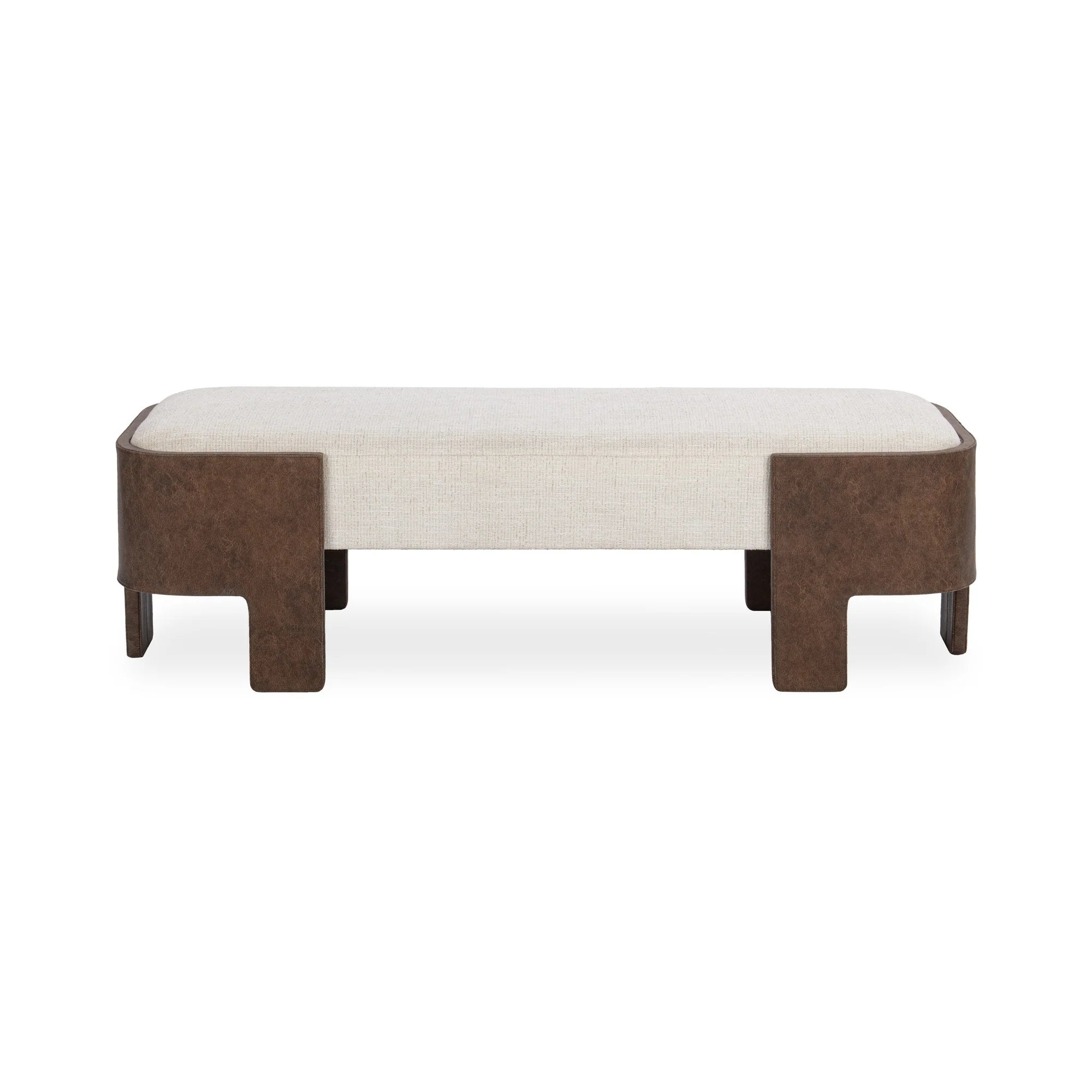 Janis 60" Top Grain Leather + Upholstered Bench - Oat Cream