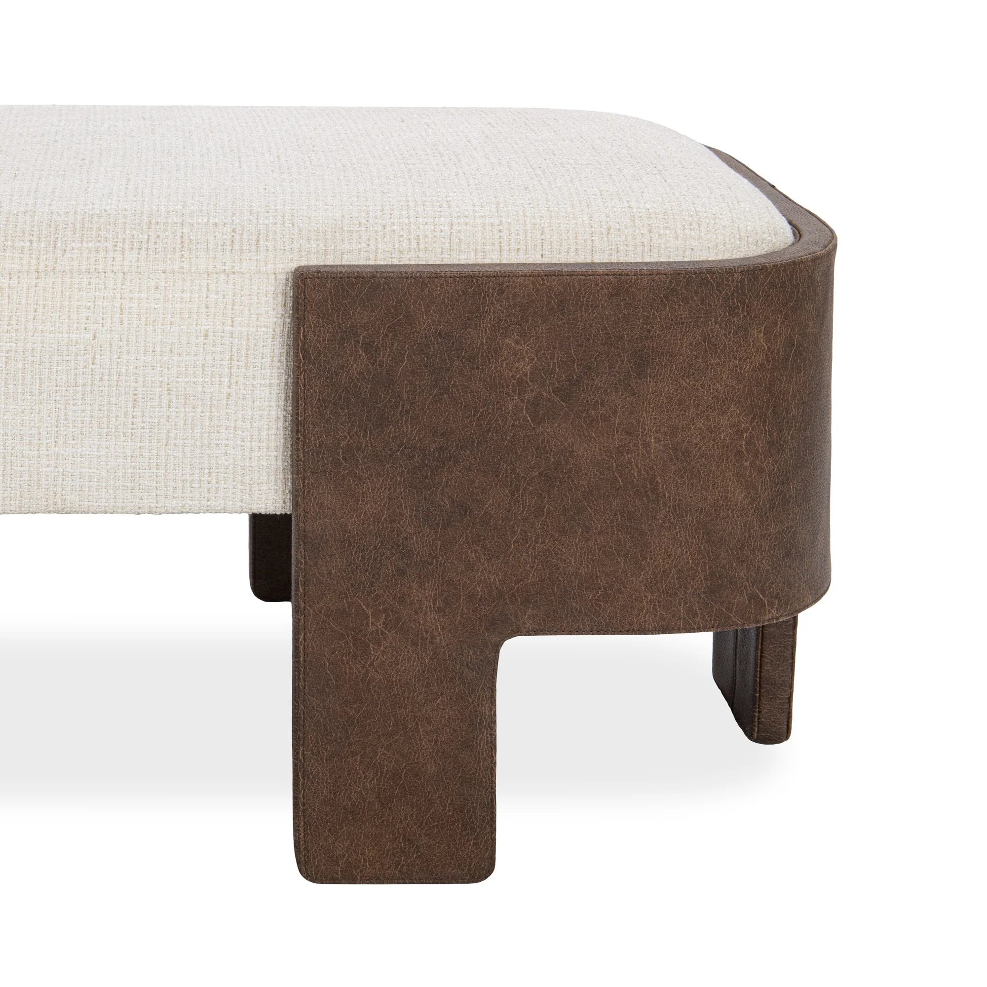 Janis 60" Top Grain Leather + Upholstered Bench - Oat Cream