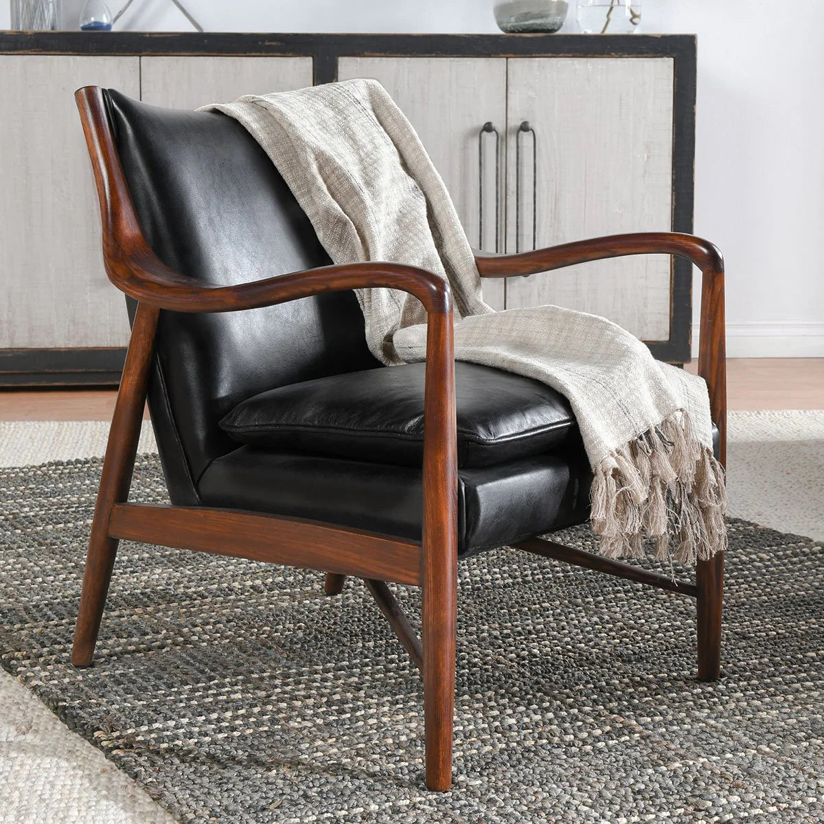 Keyanna Top Grain Leather Club Chair - Black