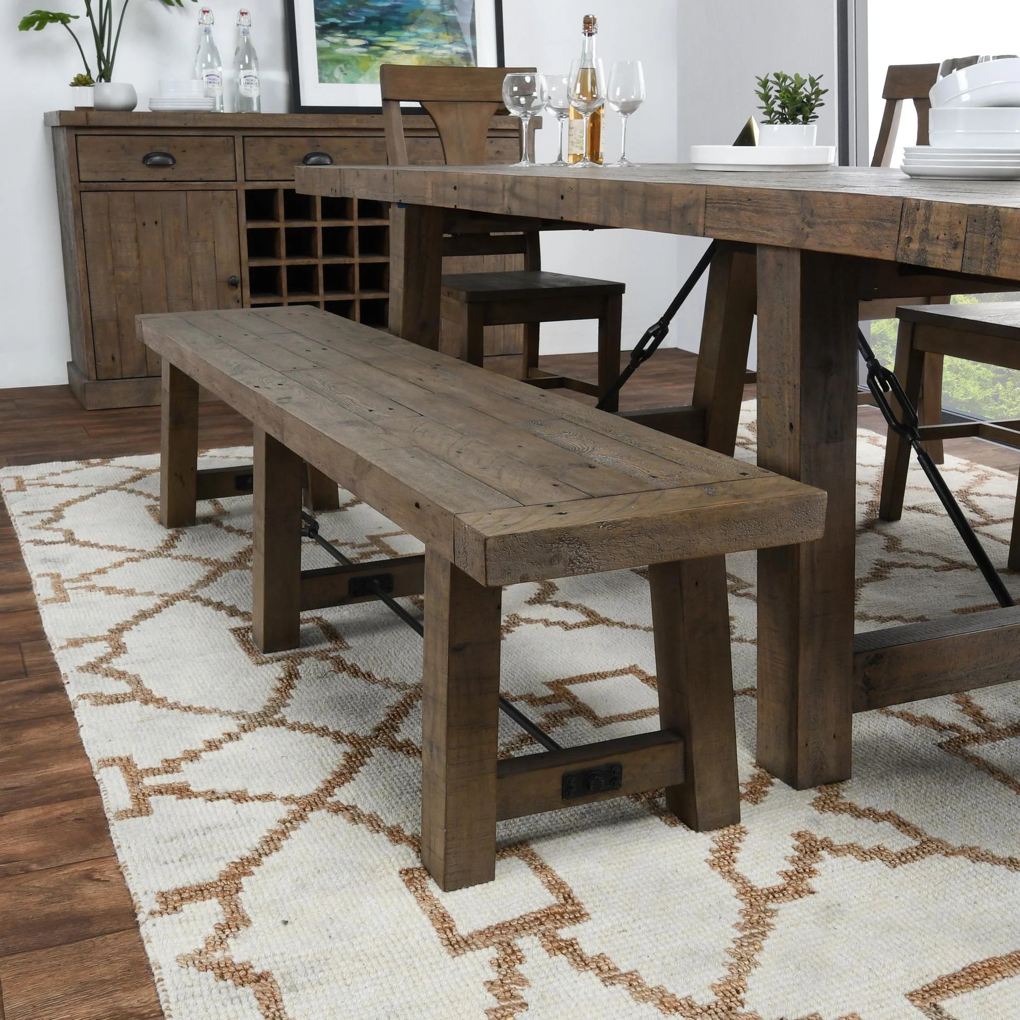 Modesto 74" Reclaimed Pine Dining Bench - Charcoal Wash