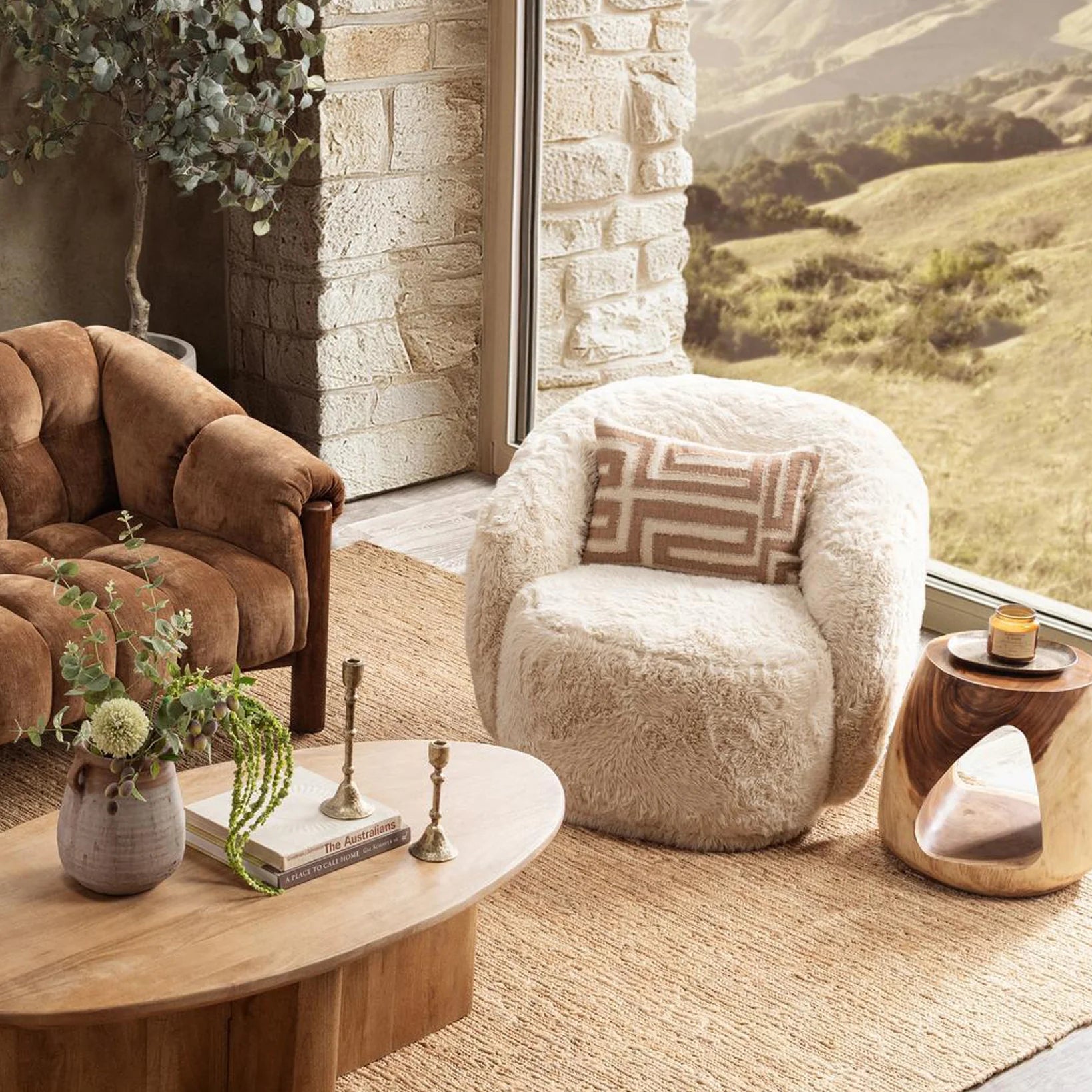 Adair 36" Plush Swivel Chair - Sand