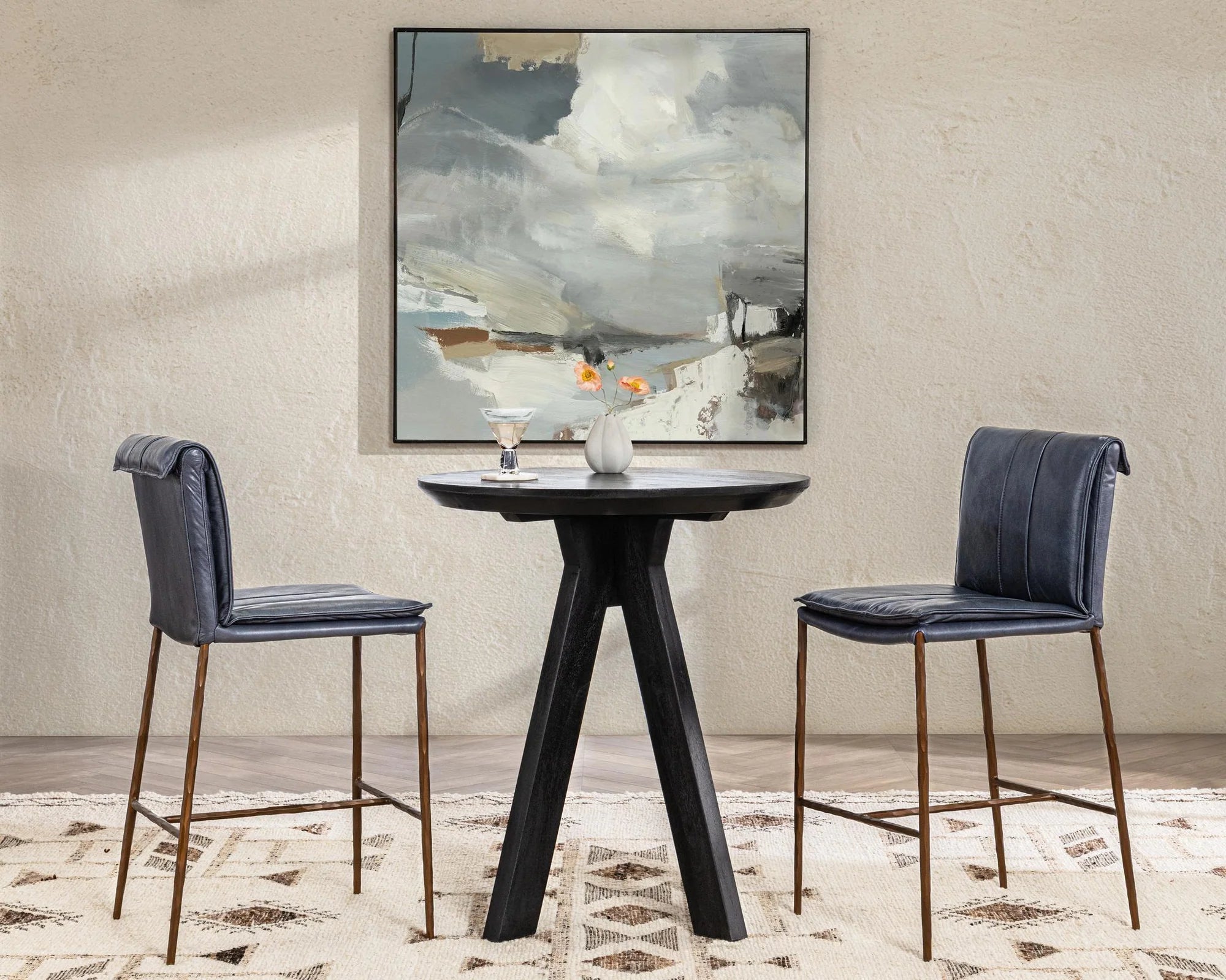 Wesley Top Grain Counter Stool - Ocean Blue