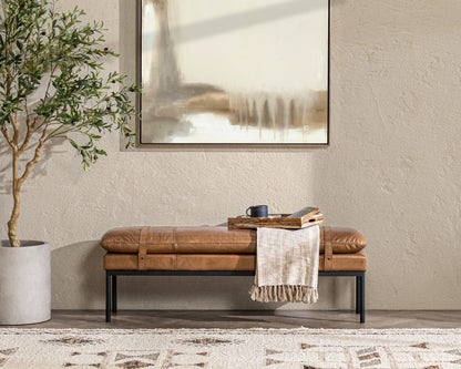 Mazzie 54" Top Grain Leather Bench - Tan