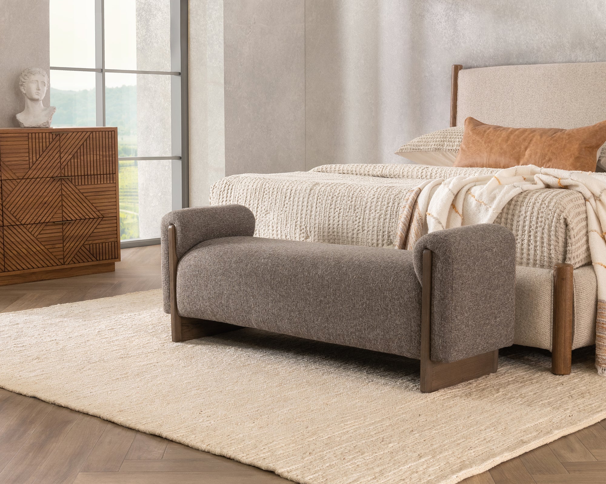 Linnea 60" Upholstered Bench - Bronzed Cocoa