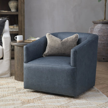 Fosca 29" Top Grain Leather Swivel Chair - Navy