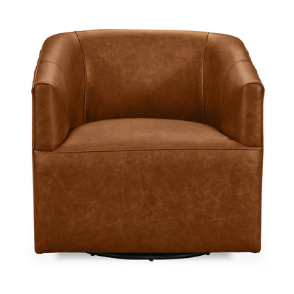 Fosca 29" Top Grain Leather Swivel Chair - Saddle