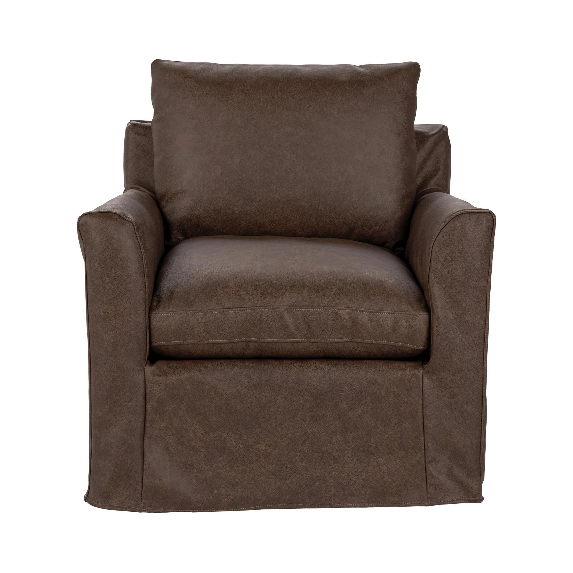 Eliam 34" Top Grain Leather Swivel Chair - Brown