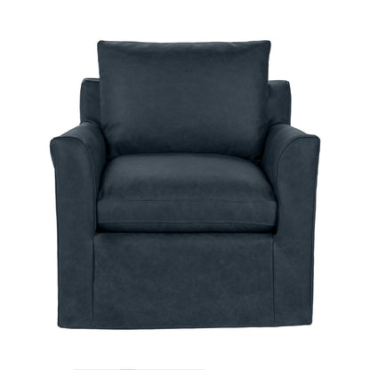 Liam 34" Top Grain Leather Swivel Chair - Navy
