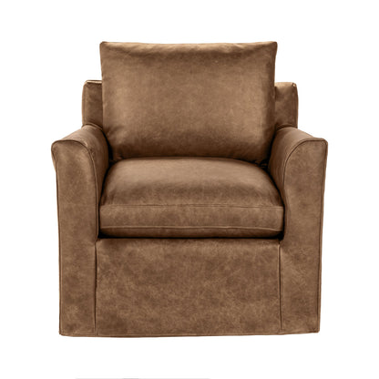 Liam 34" Top Grain Leather Swivel Chair - Earth