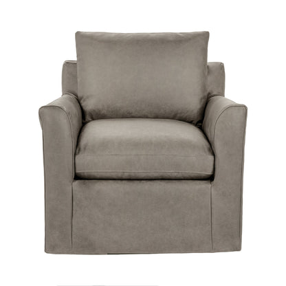 Liam 34" Top Grain Leather Swivel Chair - Taupe