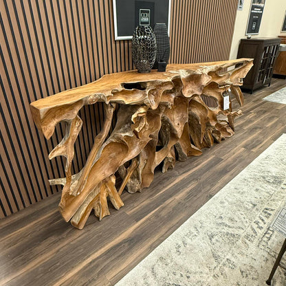 Crete 98" Natural Teak Root Console Table
