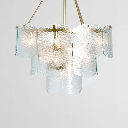 Tessa 33" Round Glass Chandelier - Ice Glass + Gold