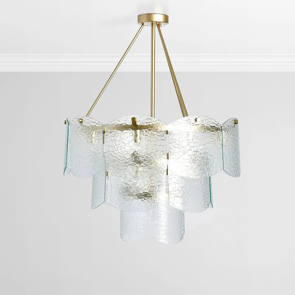 Tessa 33" Round Glass Chandelier - Ice Glass + Gold