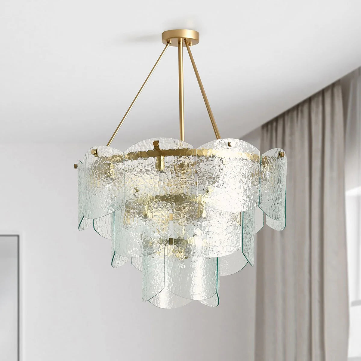 Tessa 33" Round Glass Chandelier - Ice Glass + Gold