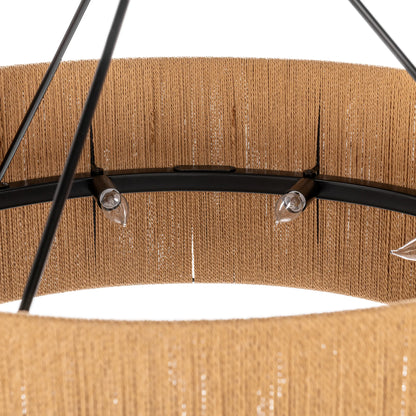 Oliver 34" Rattan Round Pendant - Rattan + Black