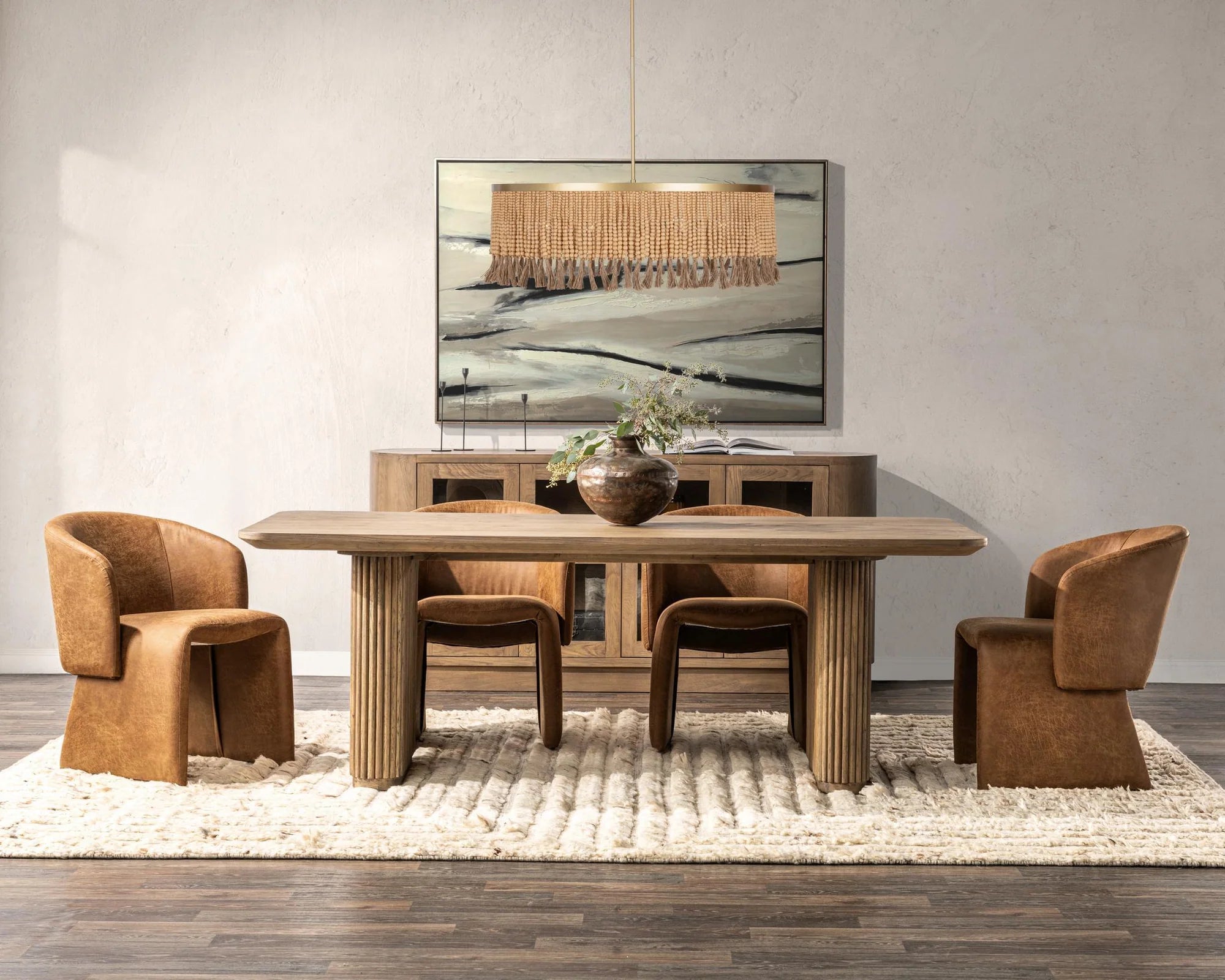 Adriana 36" Wood Beaded Round Pendant - Jute Roap