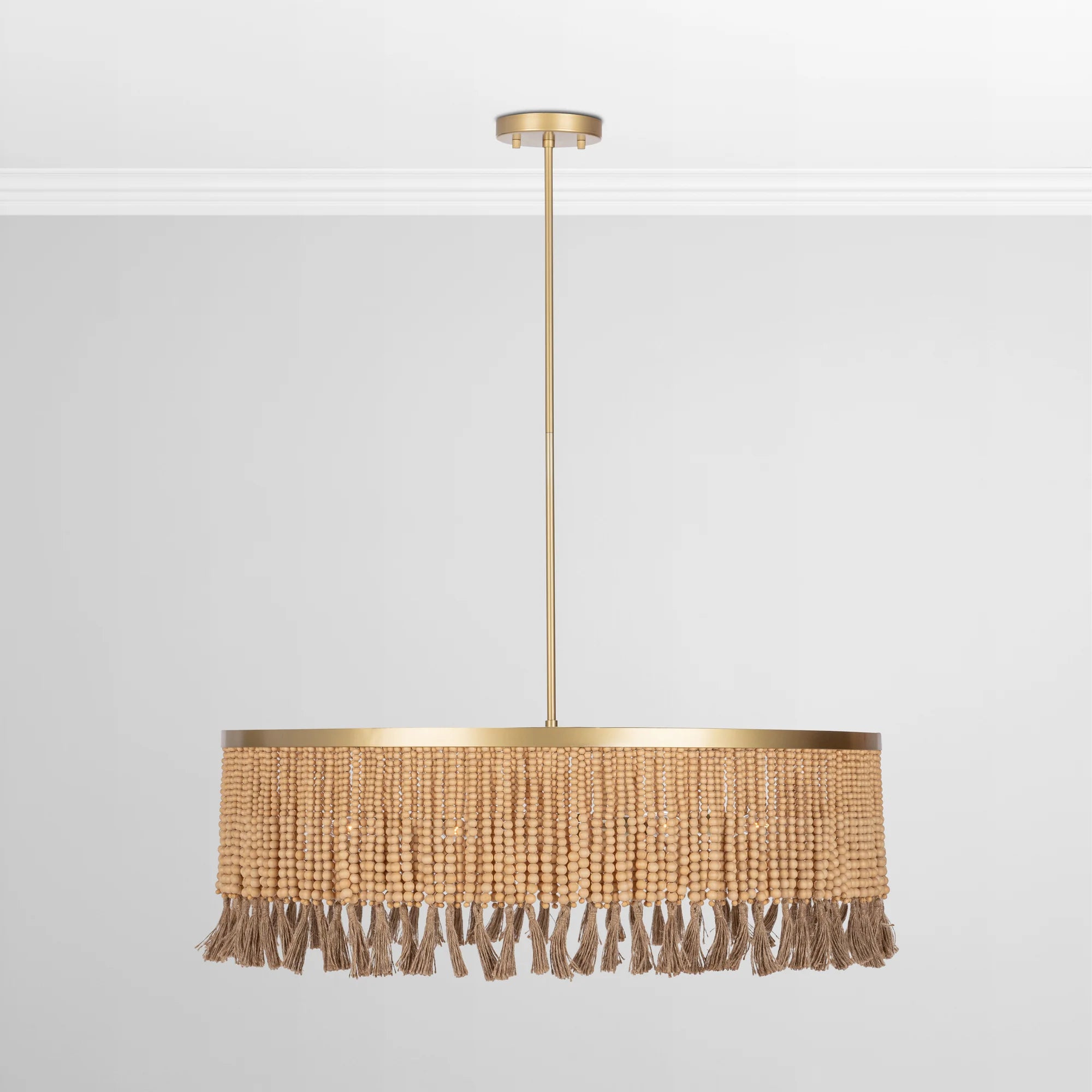 Adriana 36" Wood Beaded Round Pendant - Jute Roap