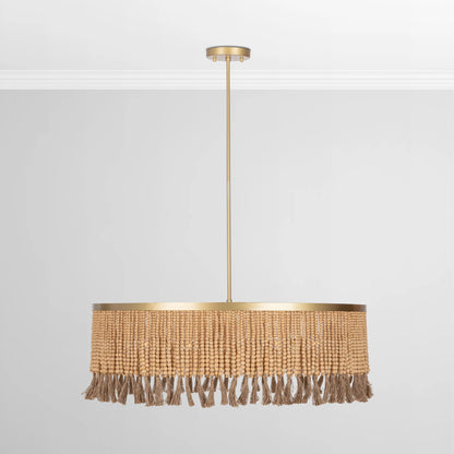 Adriana 36" Wood Beaded Round Pendant - Jute Roap