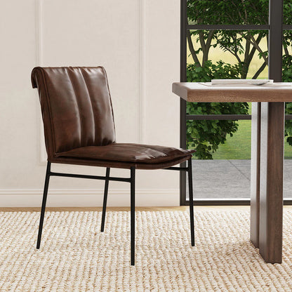 Wesley Top Grain Leather + Hammered Iron Dining Chair - Chocolate + Black