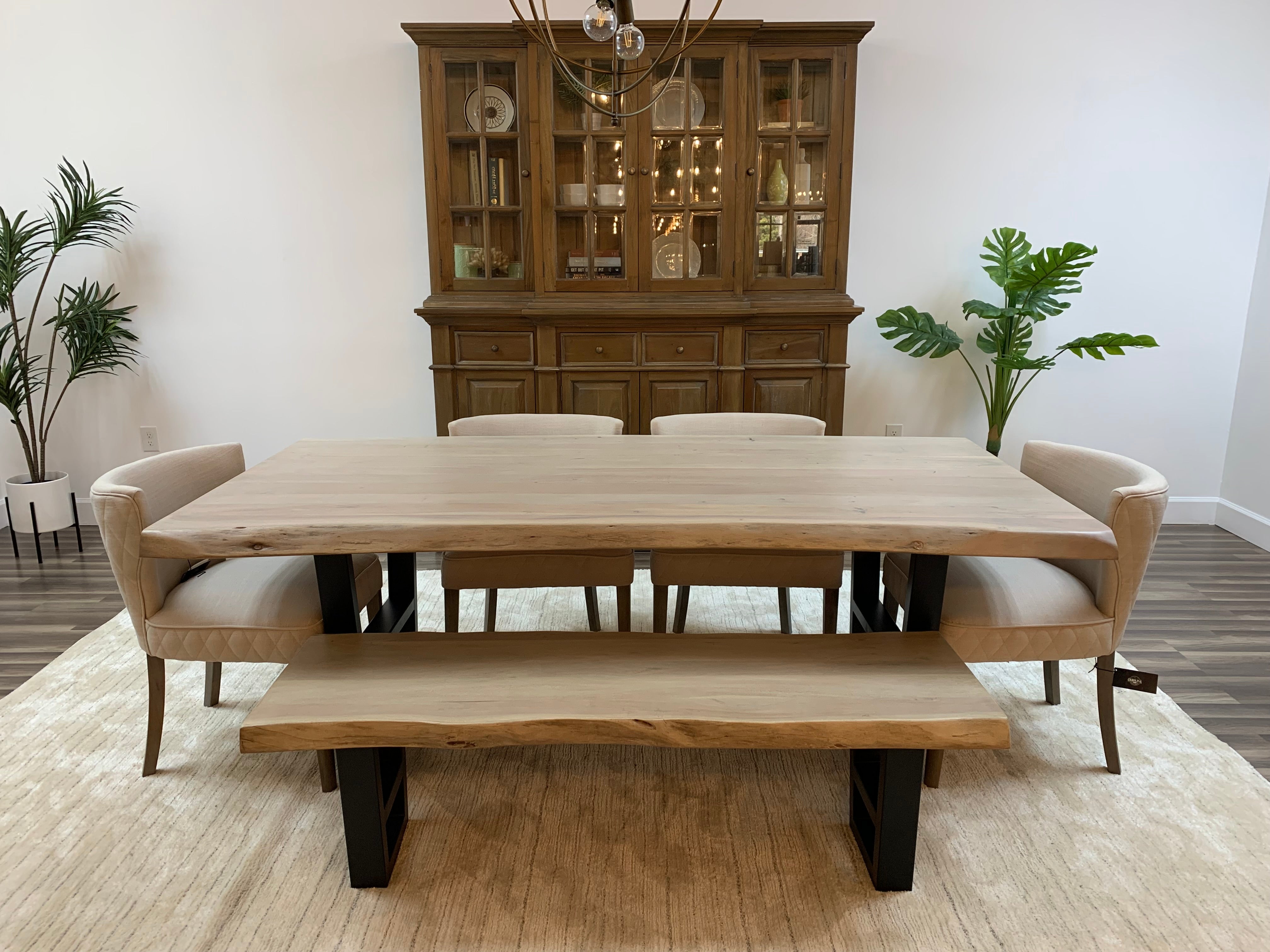 Malcolm Acacia 84" Live Edge Dining Table - New White Wash