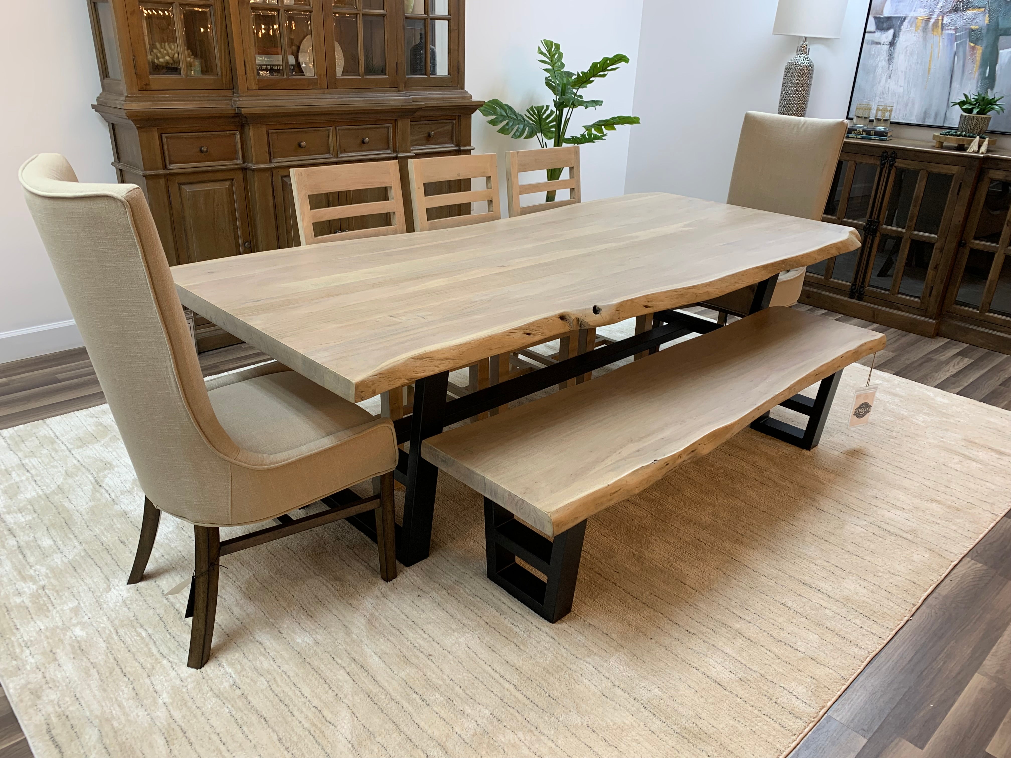 Malcolm Acacia 96' Live Edge Dining Table - New White Wash