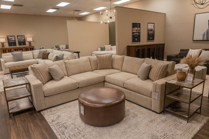 Penelope Express Ship 36" Round Top Grain Leather Ottoman - Smokehouse Brown