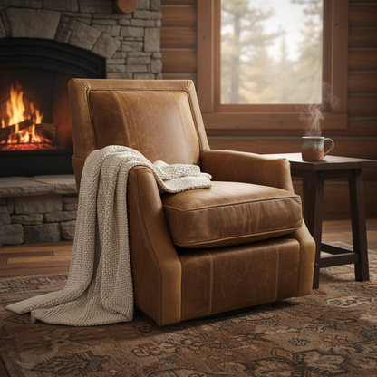 Davenport 35" Slope Arm Top Grain Leather Swivel Glider - Preserve Sunflower