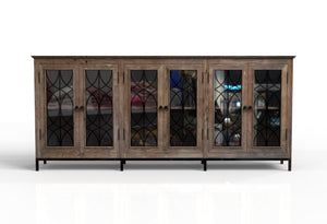 Randolph 100" 6 Door Glass Front Sideboard - Natural + Smoke