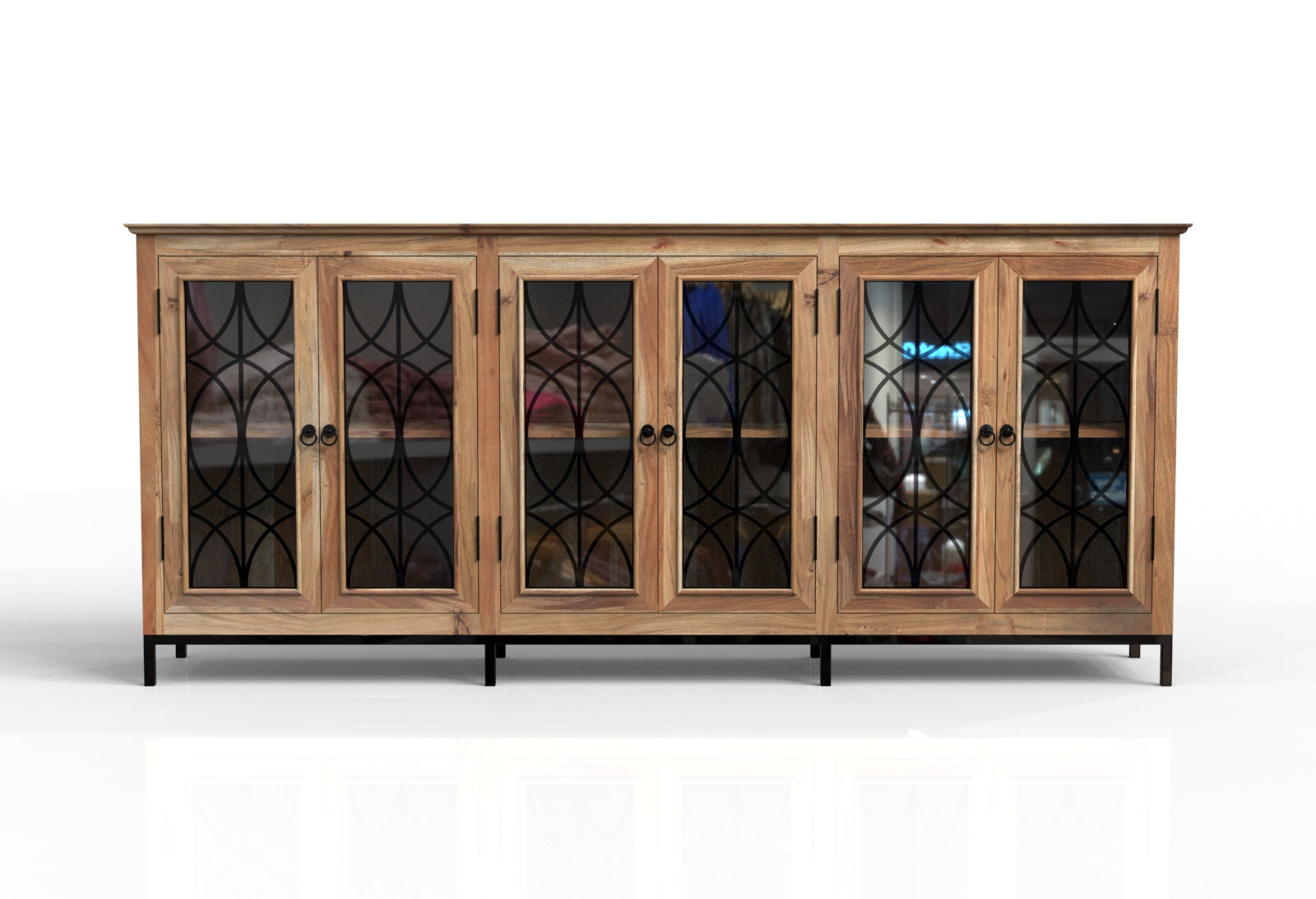 Randolph 100" 6 Door Glass Front Sideboard - Natural
