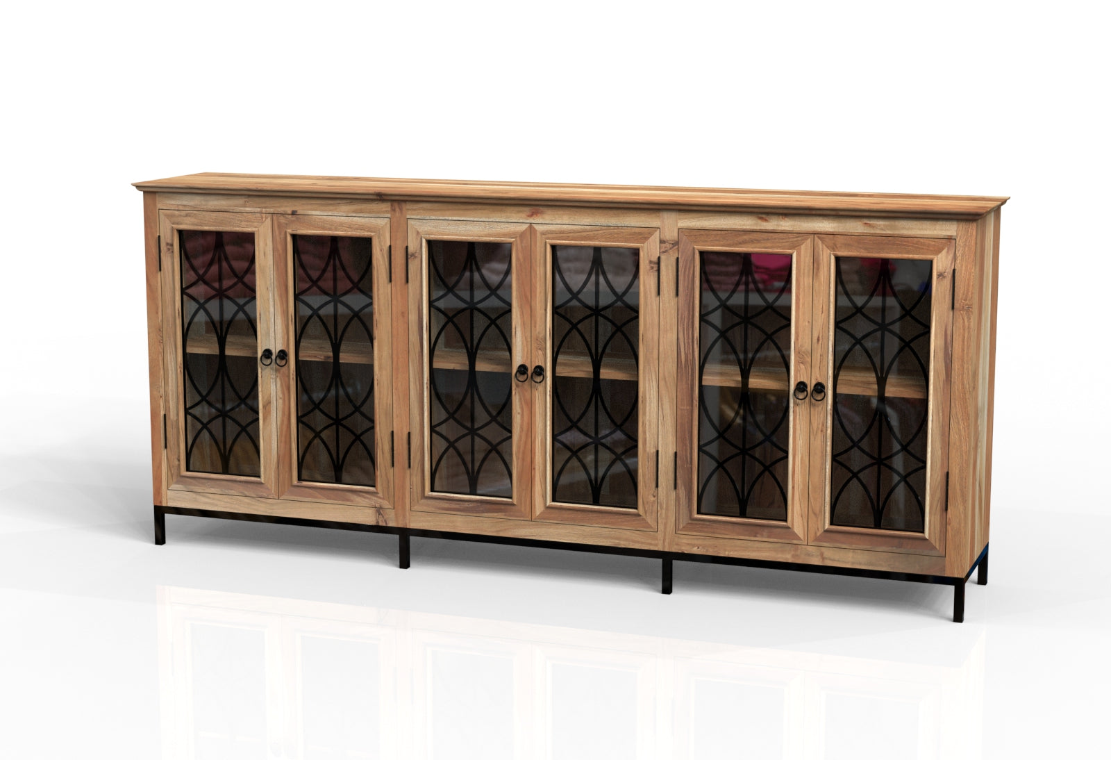 Randolph 100" 6 Door Glass Front Sideboard - Natural