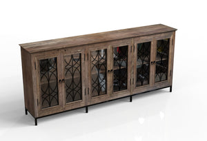 Randolph 100" 6 Door Glass Front Sideboard - Natural + Smoke