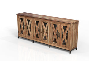 Wesley 100" 6 Door Glass Front Sideboard - Natural