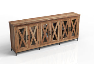 Wesley 100" 6 Door Glass Front Sideboard - Natural