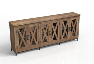 Wesley 100" 6 Door Glass Front Sideboard - Natural + Gray