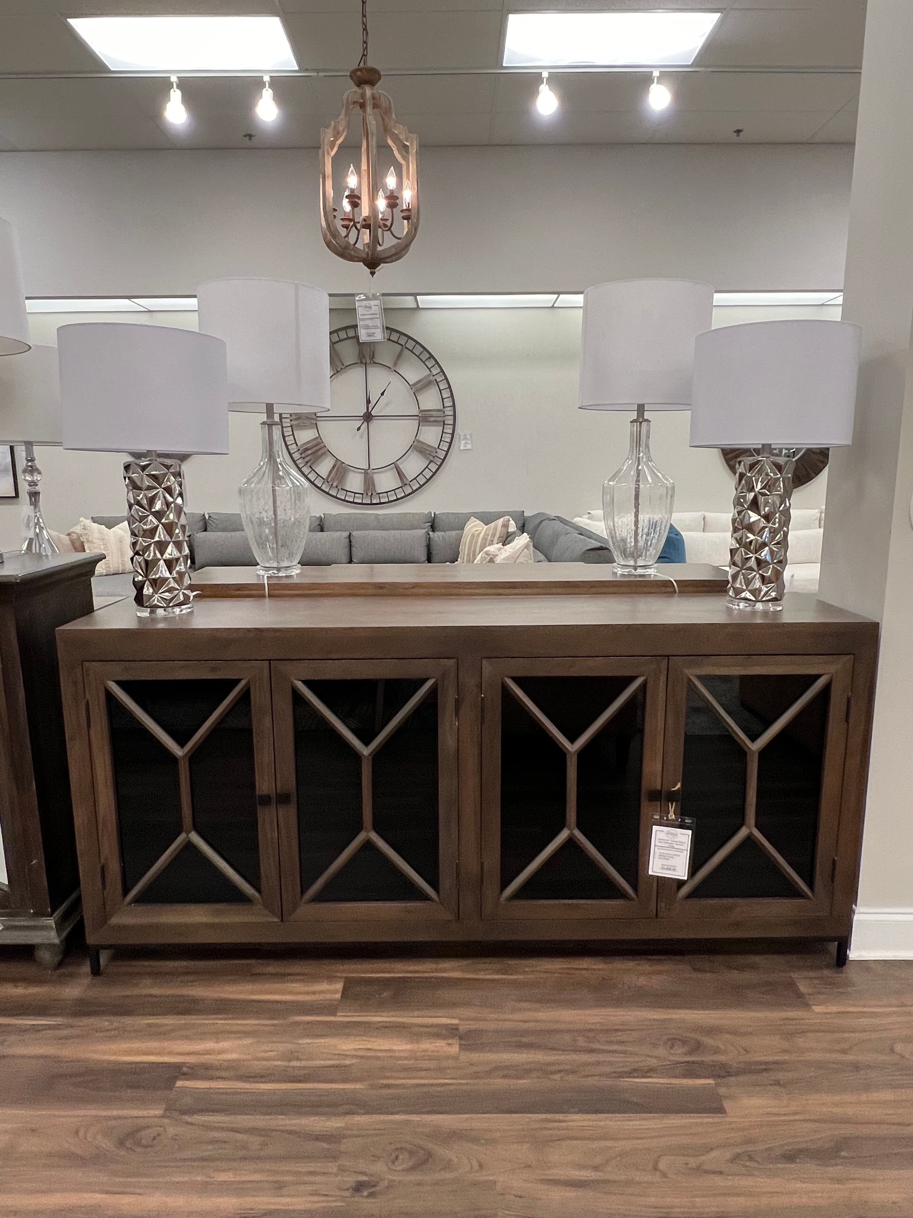 Candace 82" Smoked Glass 4 Door Sideboard - Natural + Smoke