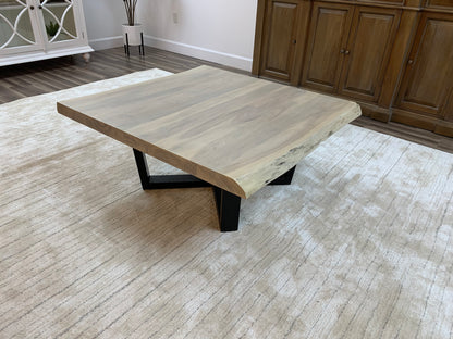 Malcolm Acacia 40" Square Live Edge Coffee Table - New White Wash