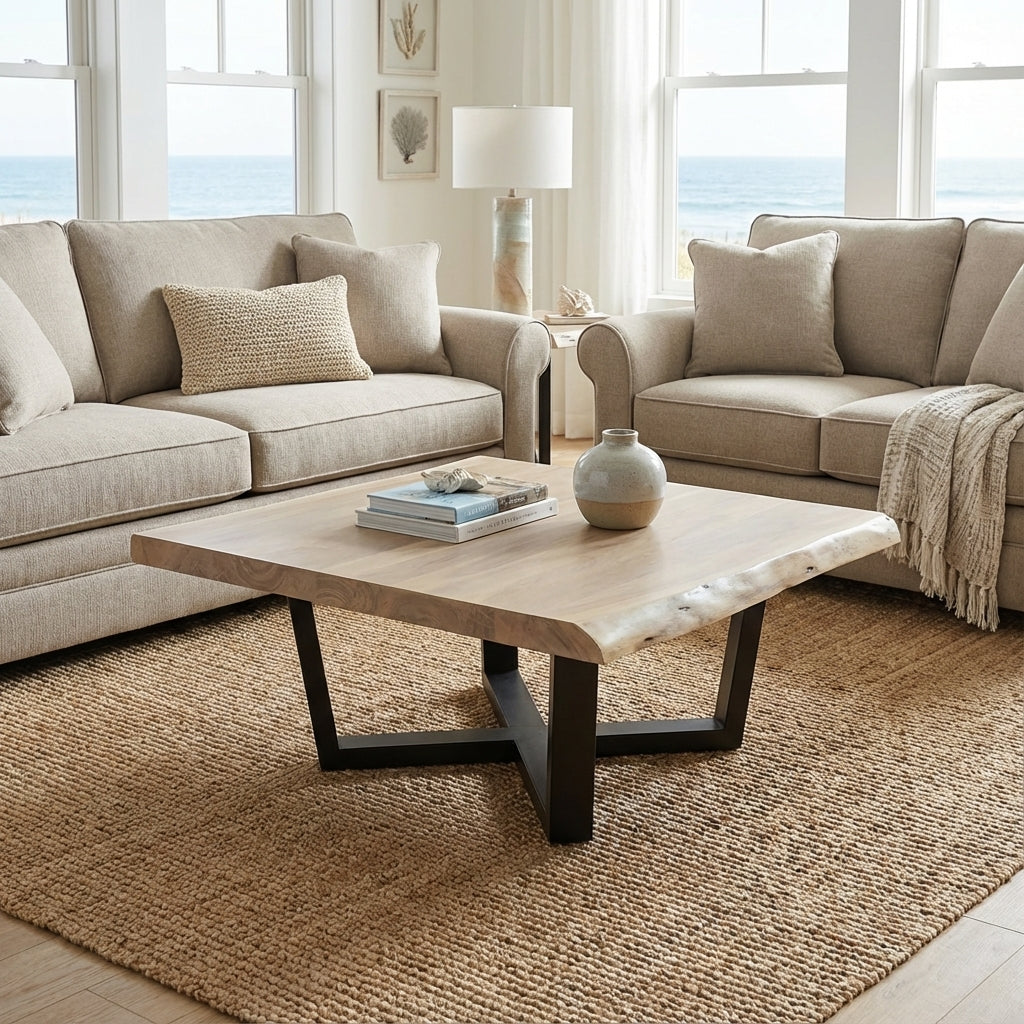 Malcolm Acacia 40" Square Live Edge Coffee Table - New White Wash