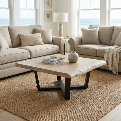 Malcolm Acacia 40" Square Live Edge Coffee Table - New White Wash