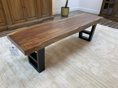 Malcolm Acacia Live Edge Dining Bench - Natural + Gray