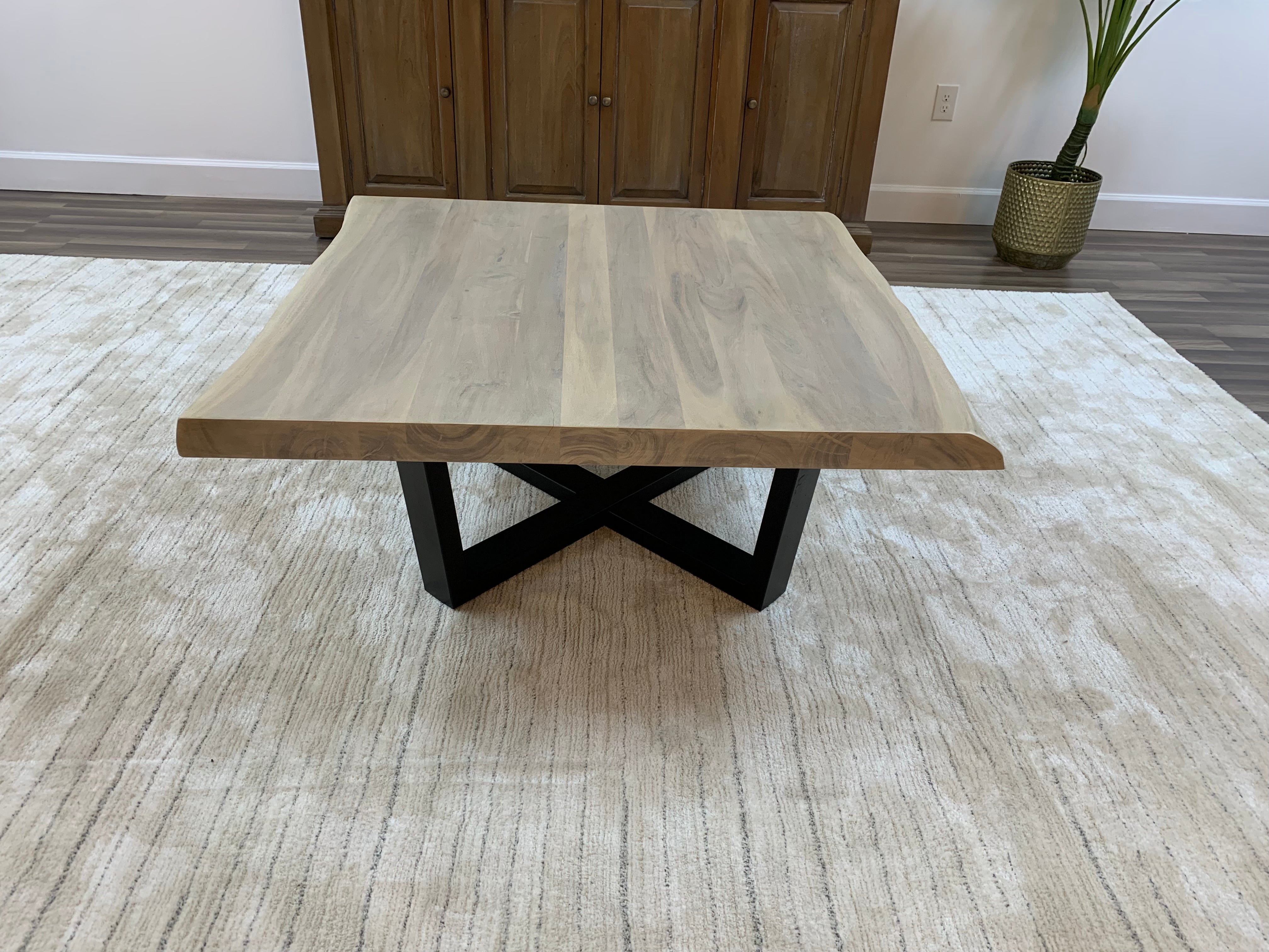 Malcolm Acacia 40" Square Live Edge Coffee Table - New White Wash