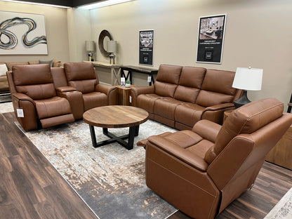 Horace 87" Top Grain Leather Power Motion Reclining Sofa - Terrace Brown
