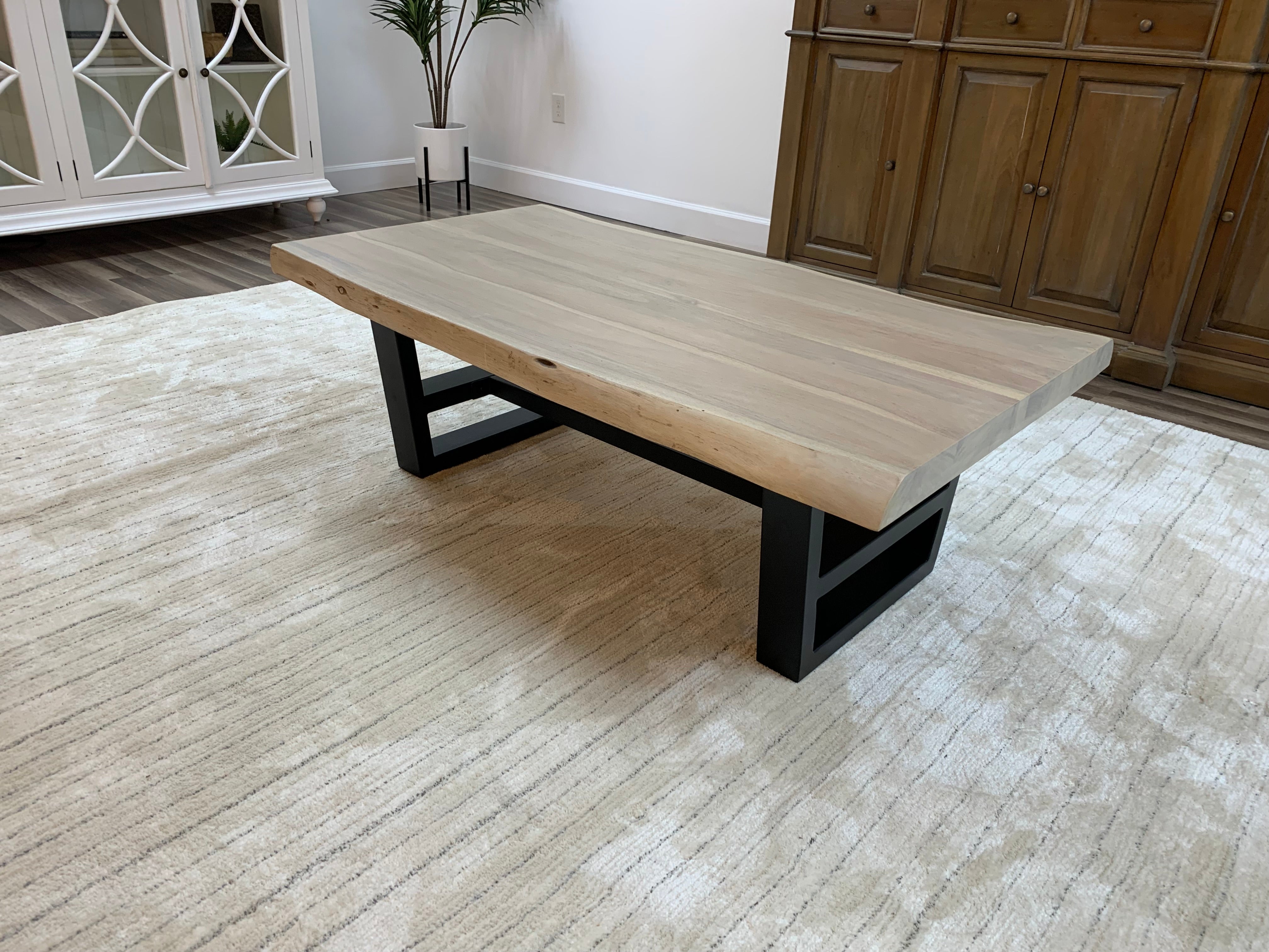 Malcolm Acacia 60" Rectangular Live Edge Coffee Table - New White Wash