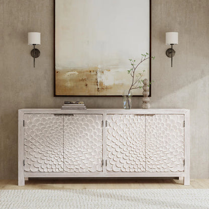 Dahlia 86" 4 Door Hand Carved Sideboard - Cream