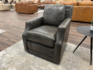 Topeka 29" Slope Arm Top Grain Leather Swivel Club Chair -  Skipping Stone + Nickel