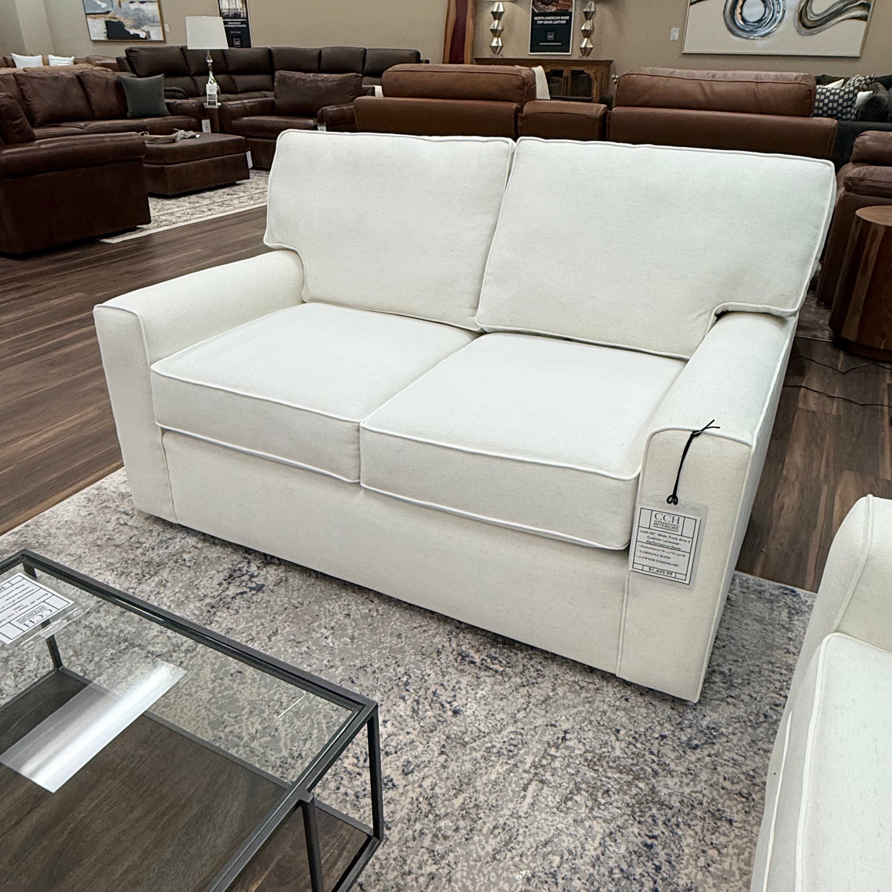 Leah 60" Wide Track Arm 2 Cushion Loveseat - Performance Snow