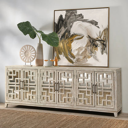 Arlo 98" Reclaimed Pine Mirrored Sideboard - White Distressed