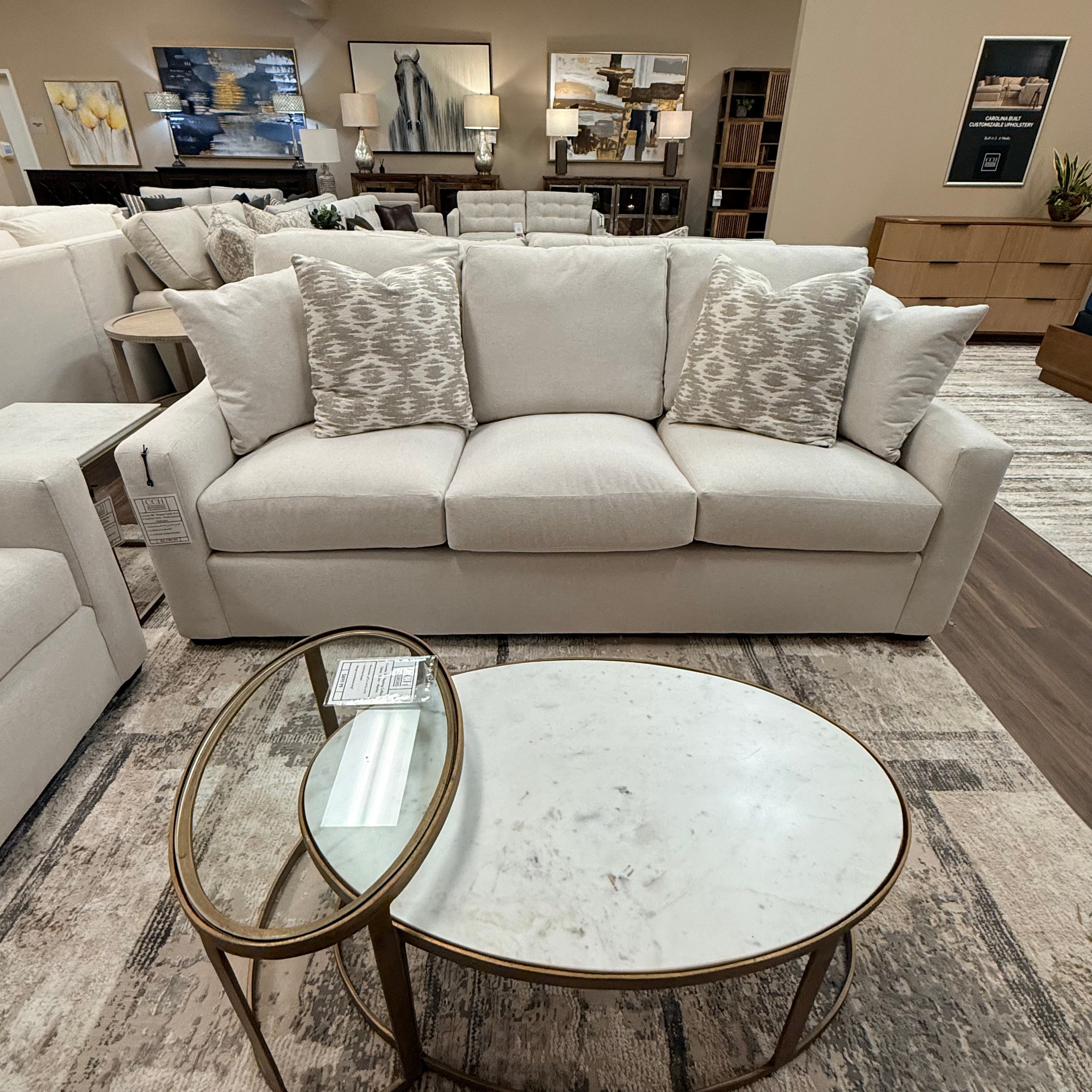 Carson 88" Sloped Track Arm 3 Cushion Sofa - Performance Alabaster