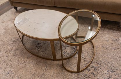 Crowder 38" Nesting Coffee Tables - Brass + Marble