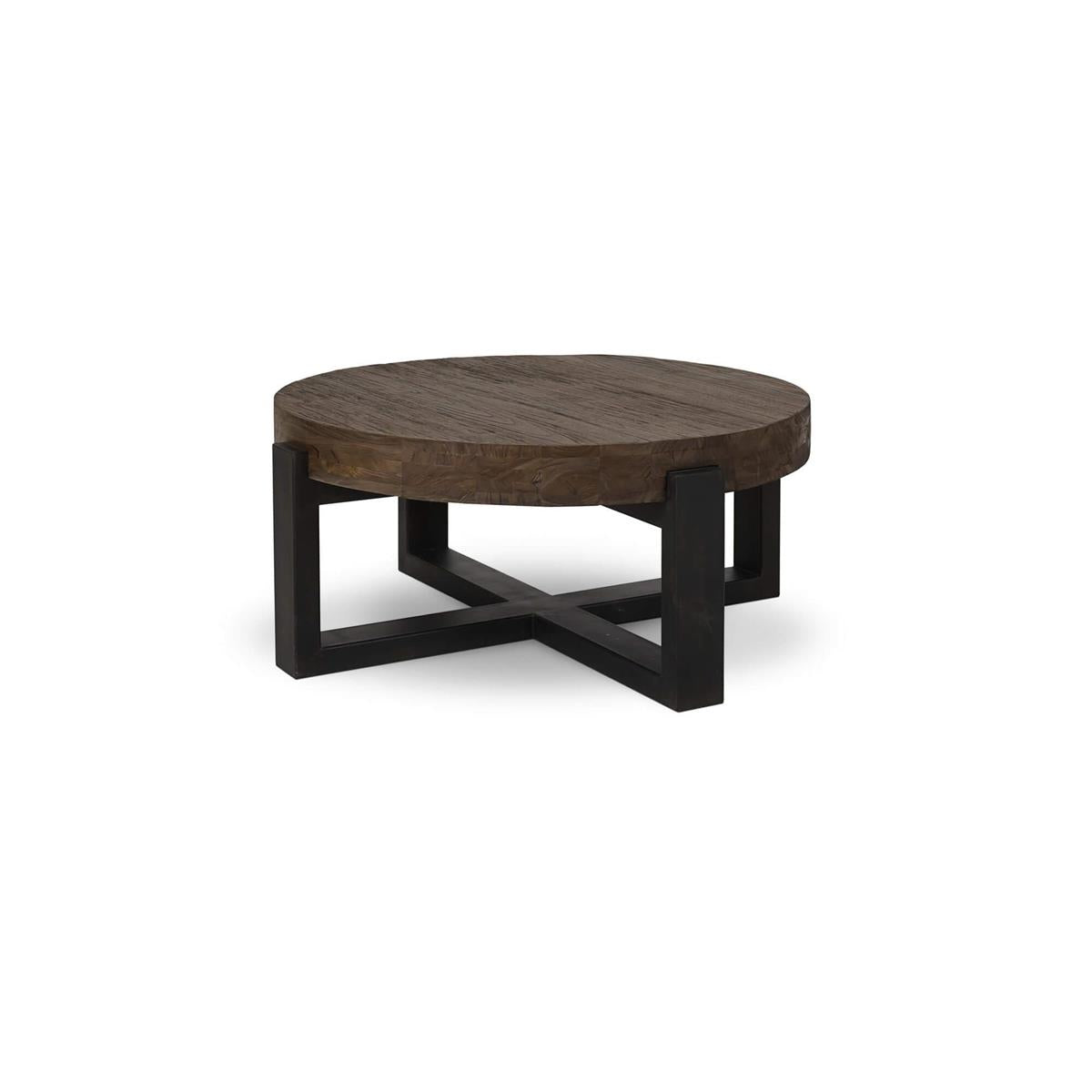 Nicklaus 41" Mahogany Round Coffee Table - Tuscan Brown + Metal